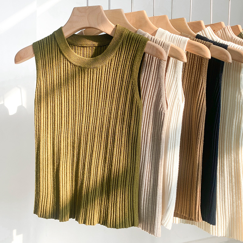 Blusa sem mangas camisa feminina o pescoço costela malha colete tanque simples colete topos verão feminino básico casual topos outfit