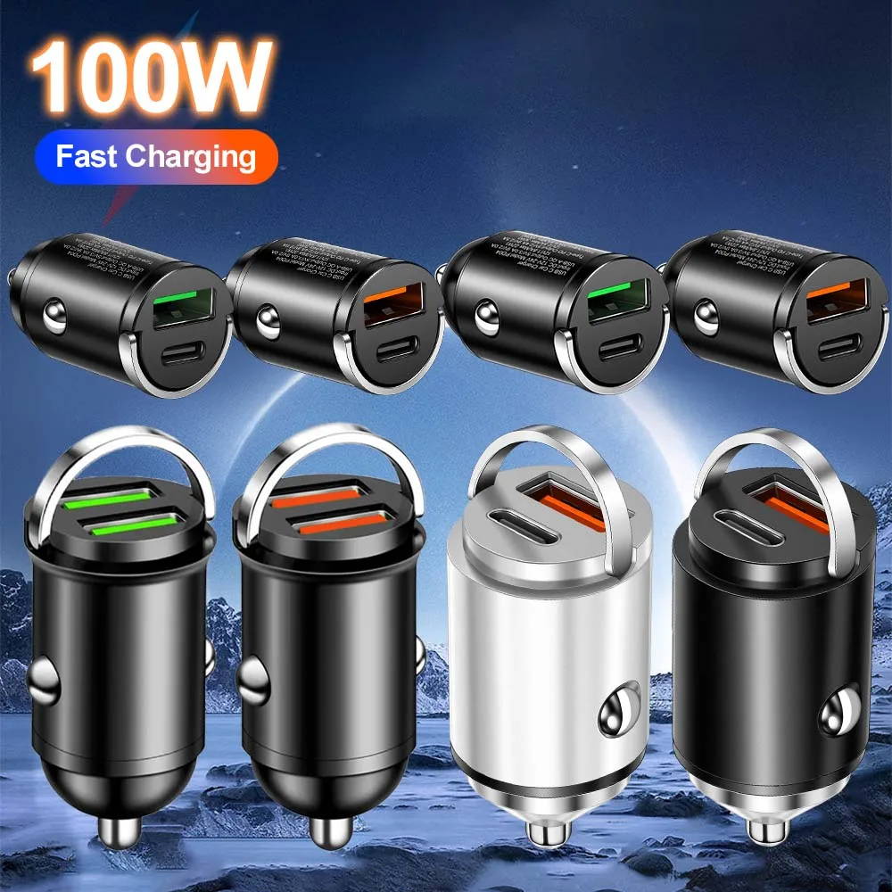 100W Mini PD USB Autoladegerät Feuerzeug Autoladegerät für Xiaomi Samsung Huawei Superschnellladung QC3.0 Autoladegerät für iPhone