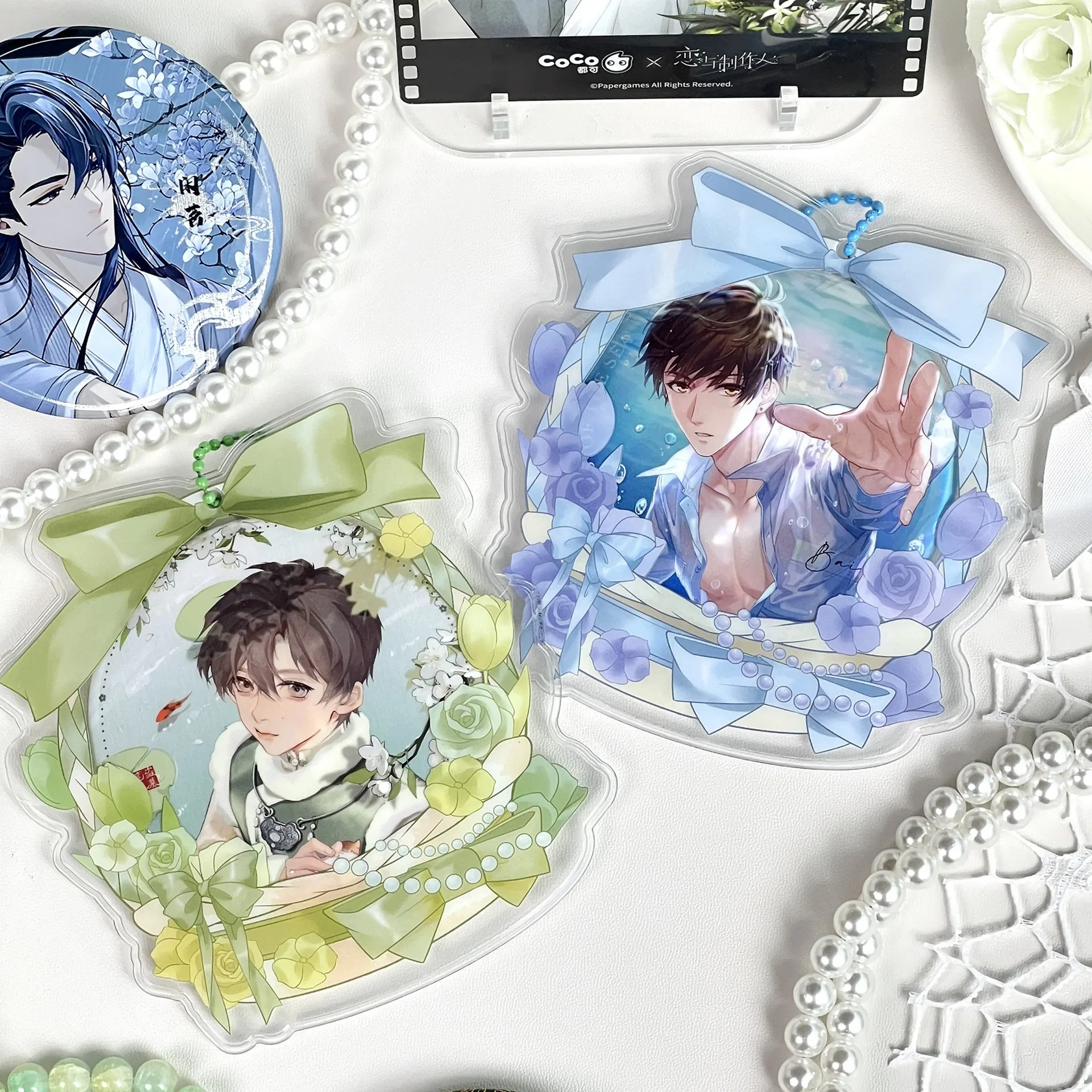 ญี่ปุ่นความงามน่ารักโบว์ดอกไม้ตะกร้าผู้ถือป้ายอะนิเมะของที่ระลึกโปร่งใสจอแสดงผลป้องกันสําหรับ 75 มม.รอบ Badge
