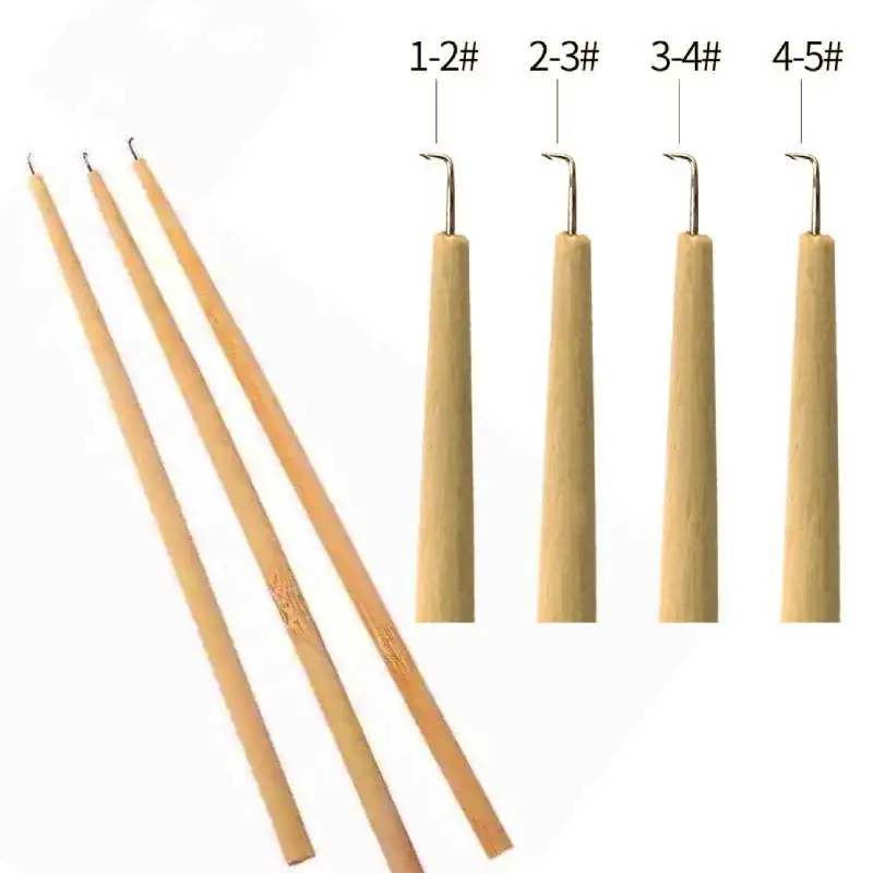 Aguja de gancho de ventilación para peluca de encaje, mango de madera, gancho para peluca, gancho de aguja para hacer peluca con soporte de madera, accesorios para peluca