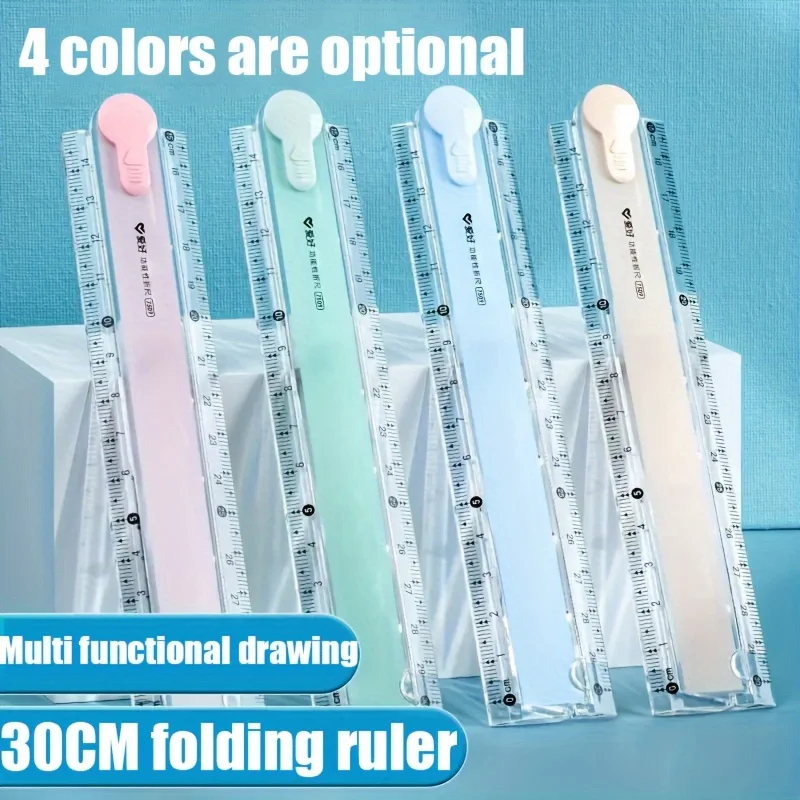 4pcs/1pc, Multi-Functional Folding Ruler, Available in 4 Colors, Clear Scale, Portable Foldable Design, Geometric Drawing Ruler,