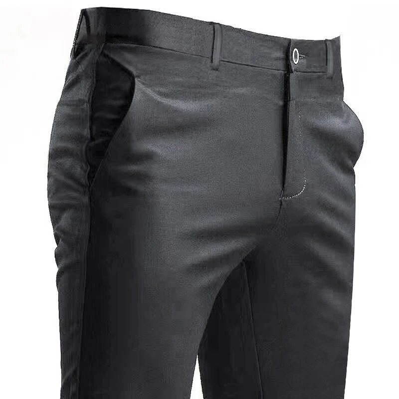 Herren-Anzughose, Stretch, intelligente Freizeithose, Tasche, einfarbig, gerade, tragbar, in voller Länge, für Zuhause, Arbeit, schwarze Anzughose