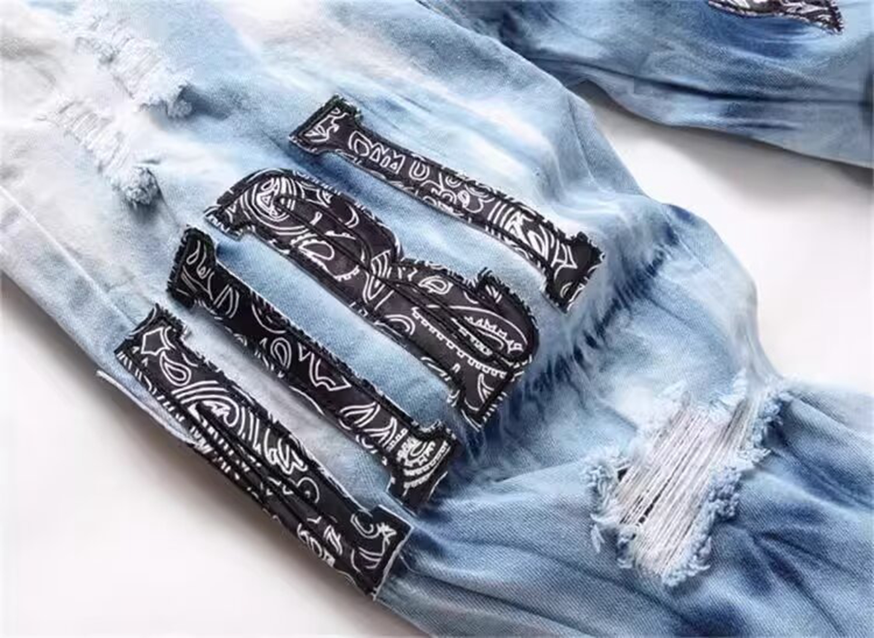 Pantalones vaqueros rotos con bordado de estrellas Y2K para hombre, ropa de calle elástica de algodón, teñido, azul claro, marca de moda