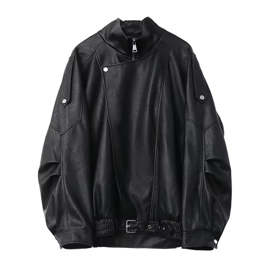 Mauroicardi Lente Herfst Retro Zwart Oversized Pu Lederen Motorjas Vrouwen Riem Rits Luxe Europese Mode 2025