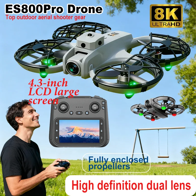 Novo ES800Pro Drone WIFI GPS 8K Profissional HD 360 °   Câmeras duplas Cool light QuickShot Brushless Motor Dobrável RC Quadcopter Toy