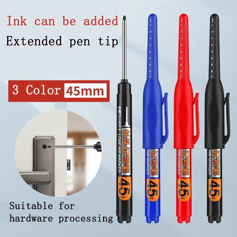 45mm Diep Gat Lange Penpunt Hoofd Markers Diep Boorgat Lange Penpunt Kraspen Multifunctionele Mechanische Timmerwerk Kleurrijke Marker Pen