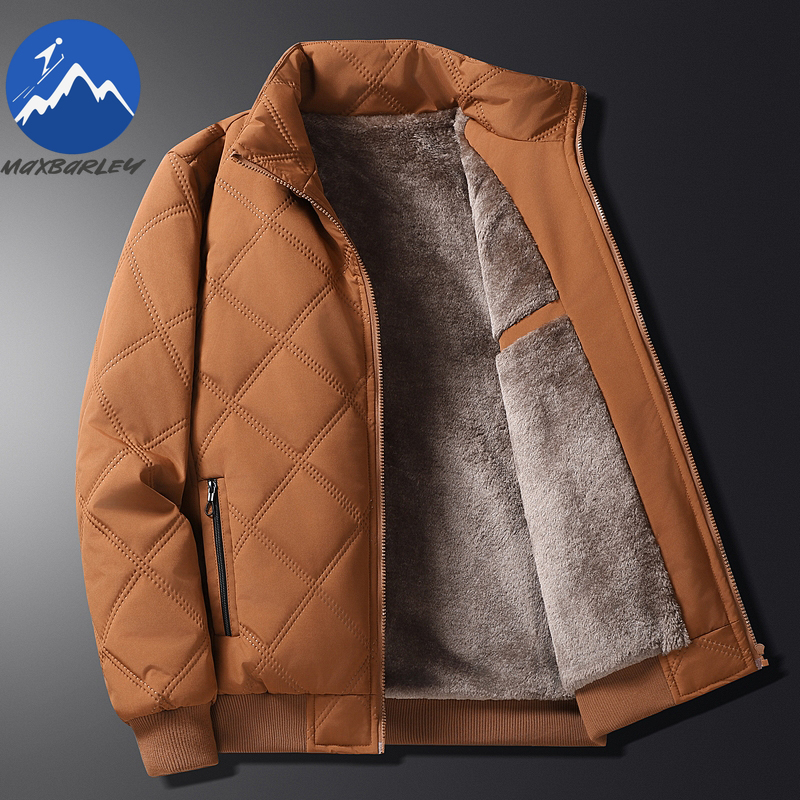 Maxbarley 2025 inverno velo quente jaqueta masculina casual retro grosso à prova de vento algodão acolchoado jaqueta acampamento gola estofamento casaco