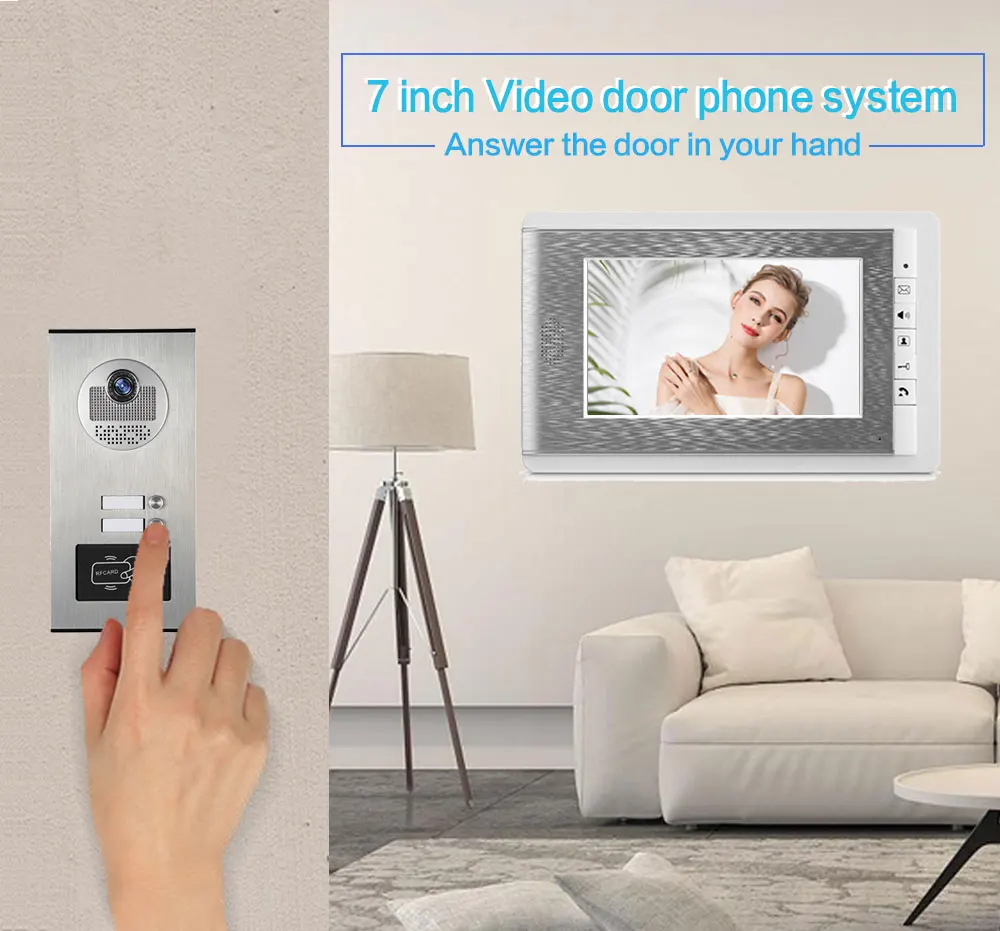 7 Inch Color Video Door Phone doorbell RFID Access Control Camera System for 2/3/4Unit  multi apartments Intercom