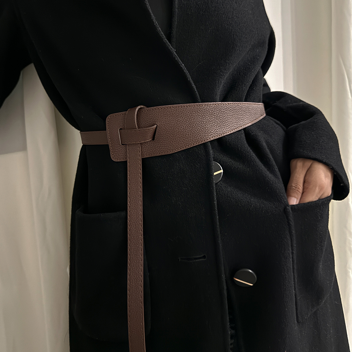 เข็มขัดแฟชั่นผู้หญิงคุณภาพสูง Knot Soft Pu หนังเข็มขัดยาวหญิงกว้างเอว Coat เข็มขัดรัดตัว Cummerbunds ﻿