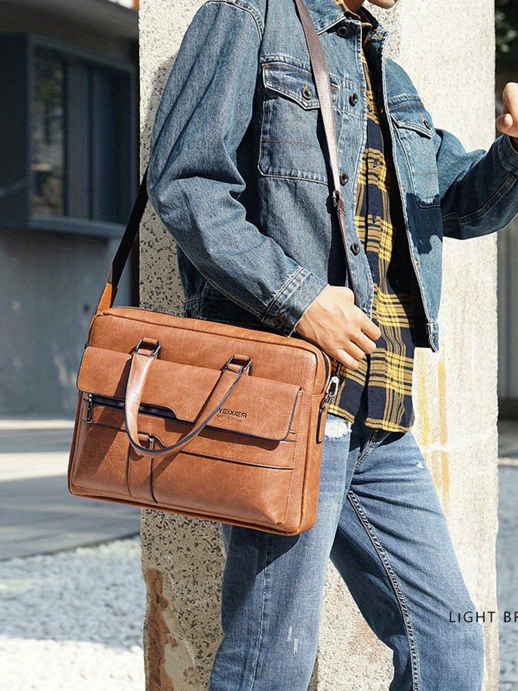 Retro Herren Aktentasche Hochwertige Business Handtasche PU Leder Computertasche für 14-Zoll Laptop Umhängetasche Messenger Bag
