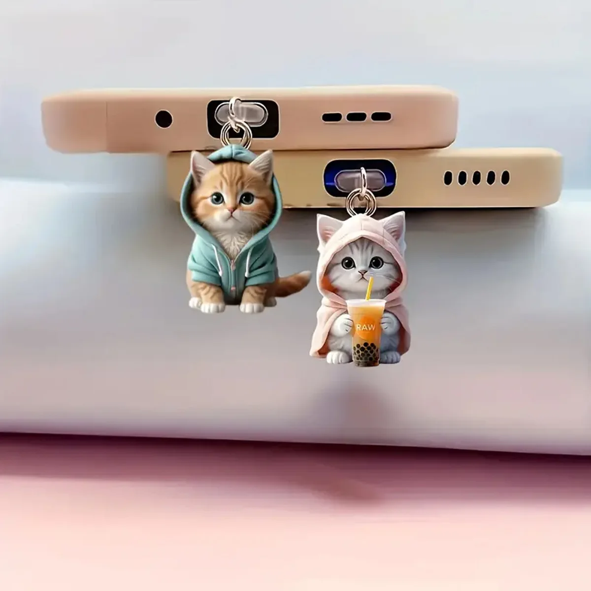 Fashion Mini Cartoon Cat Phone Dust Plug Pendant Suitable for IPhone for Samsung Type-C Interface Dust Plug Accessory Decoration