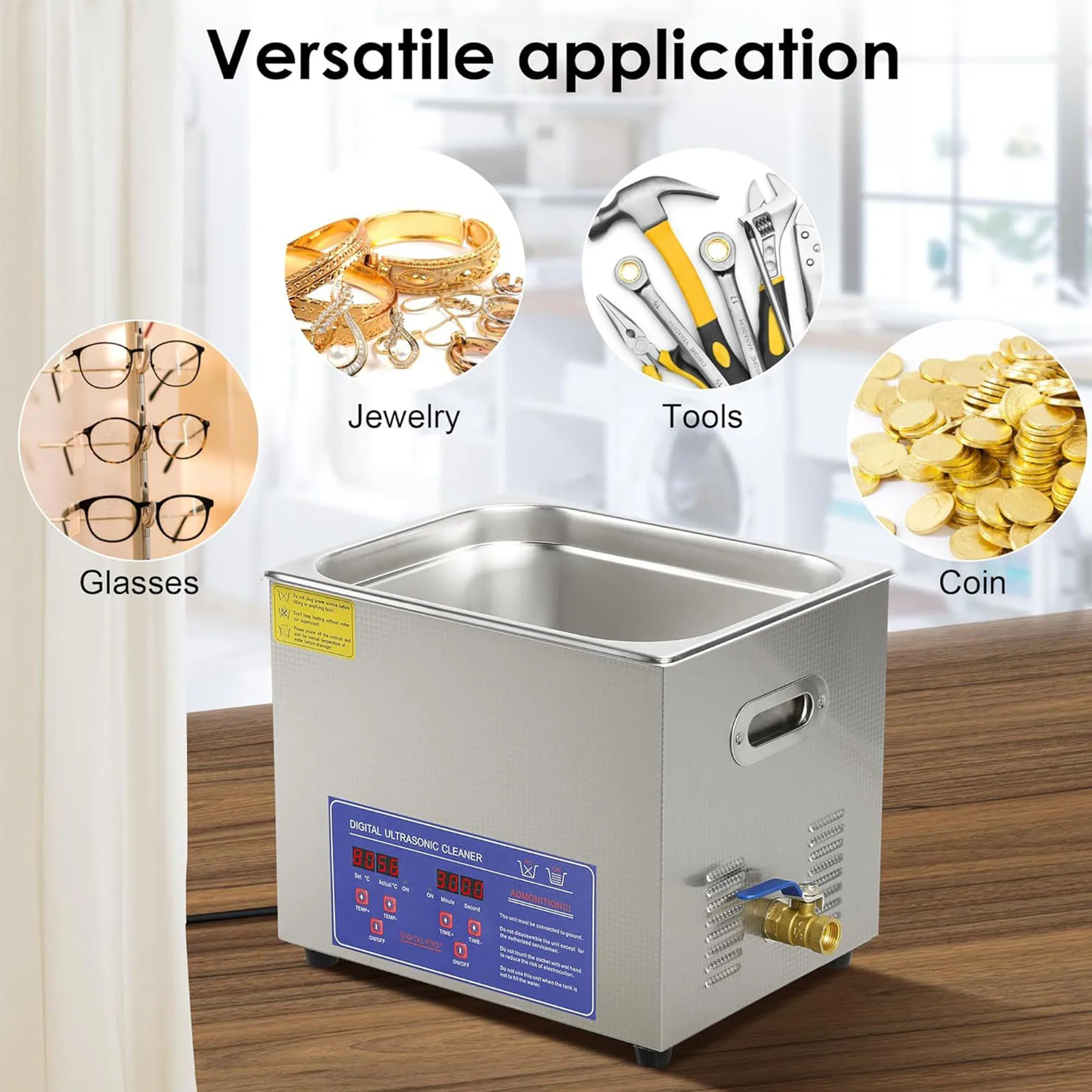 Pulitore ad ultrasuoni digitale da 10 litri: portatile, efficiente, regolabile per laboratori, uso domestico e agricolo