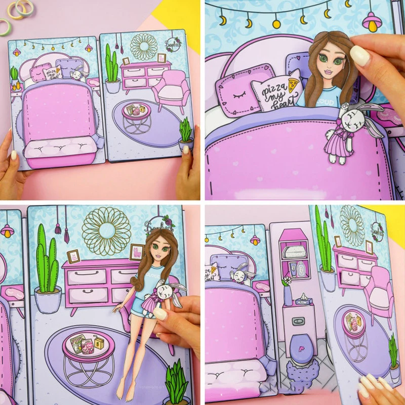 สติกเกอร์แต่งตัวสำหรับเด็กผู้หญิงหนังสือที่เงียบสงบน่ารักแบบทำมือแบบ DIY ของเล่นแบบบีบบีบอัดของเล่นวัสดุแพ็คสำหรับเด็กของขวัญ