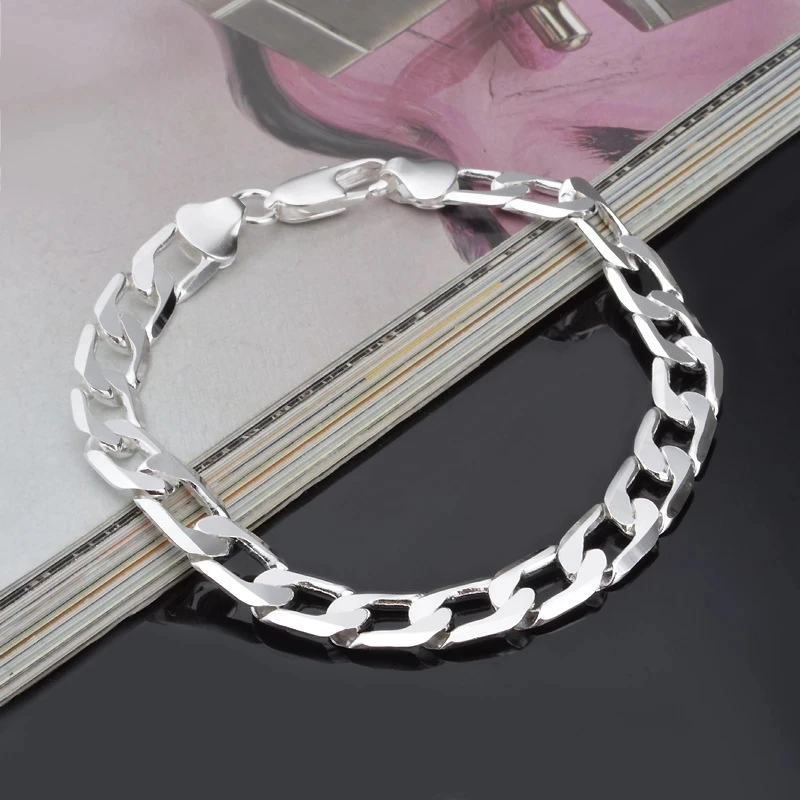 Chất Liệu Bạc 925 Vòng Tay Sang Một Bên Bạc Vòng Tay 6MM8MM10MM Vòng Tay Nam & Nữ Trang Sức