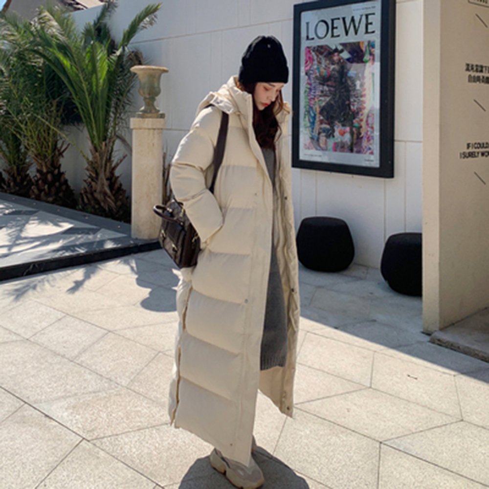 女性 X ロングパーカーダウンコート綿パッド入り足首丈延長厚く暖かいフード付きオーバーコートスノーウェアオーバーサイズドロップシッピング