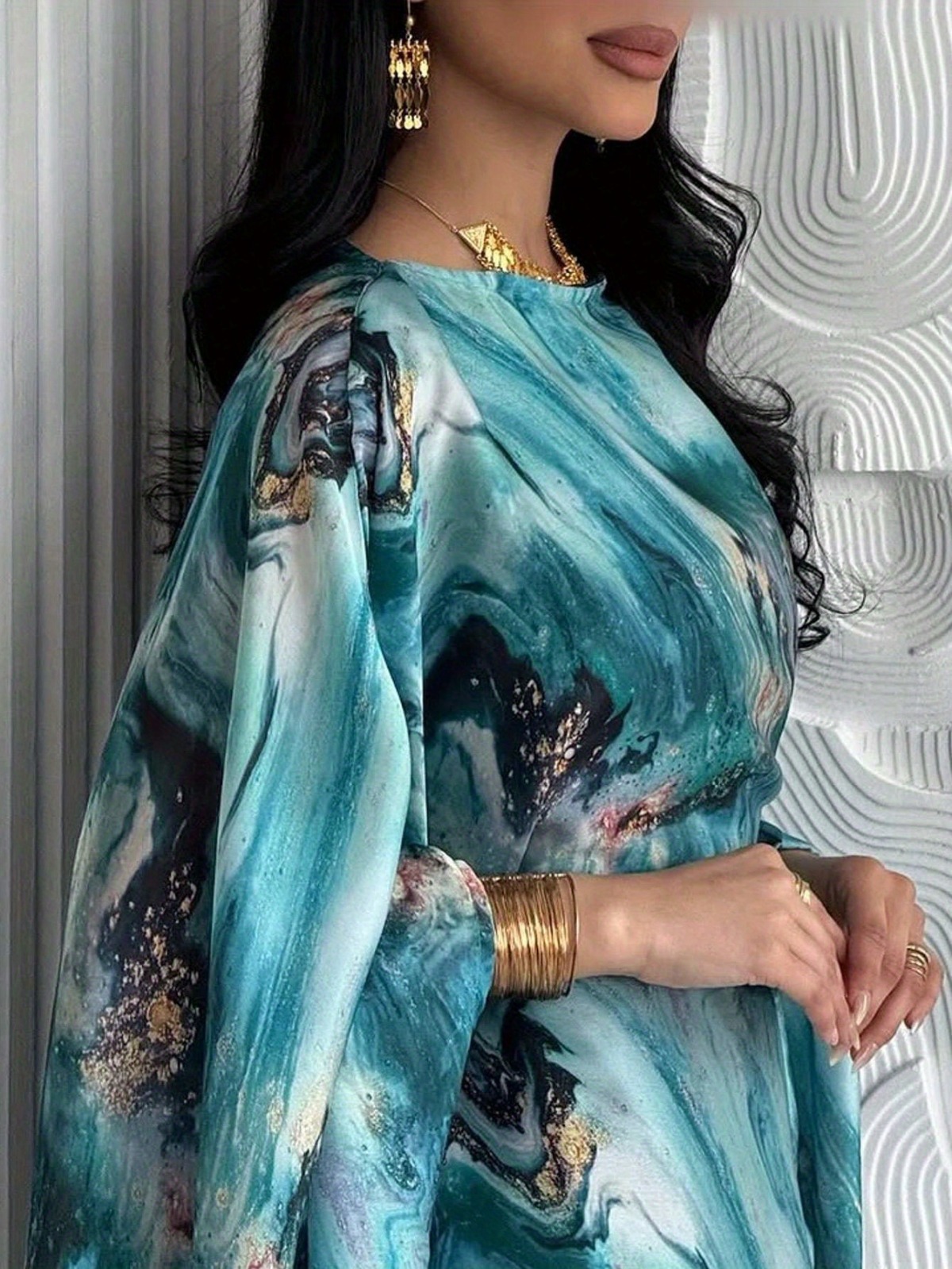 Naher Osten Pullover Abayas Volle Ärmel Lose Abendkleider Elegante Kaftane Frauen Jilbabs Islamische Bedruckte Maxikleider