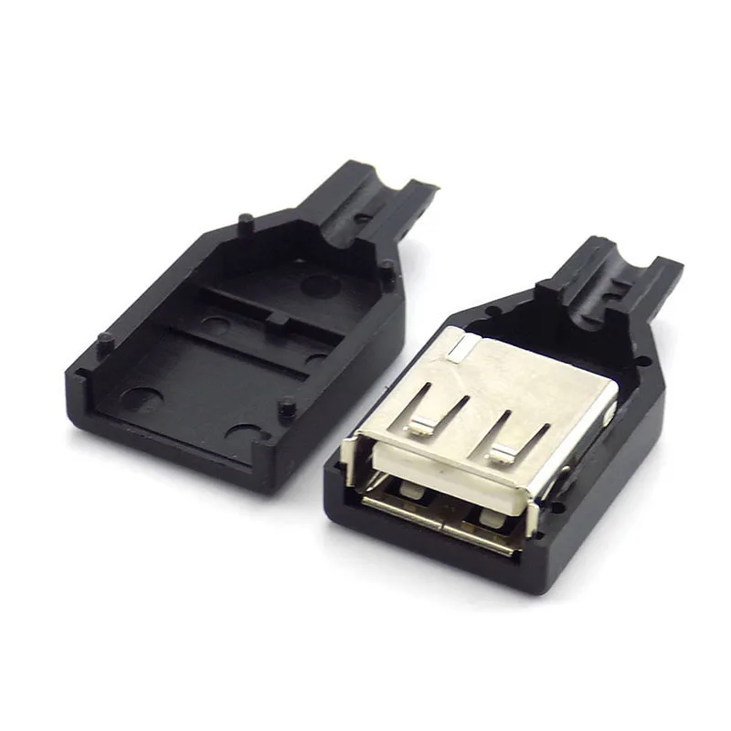 4 ピン USB 2.0 タイプ A メスプラグソケットコネクタ黒プラスチックカバーはんだタイプ DIY コネクタケーブル H10