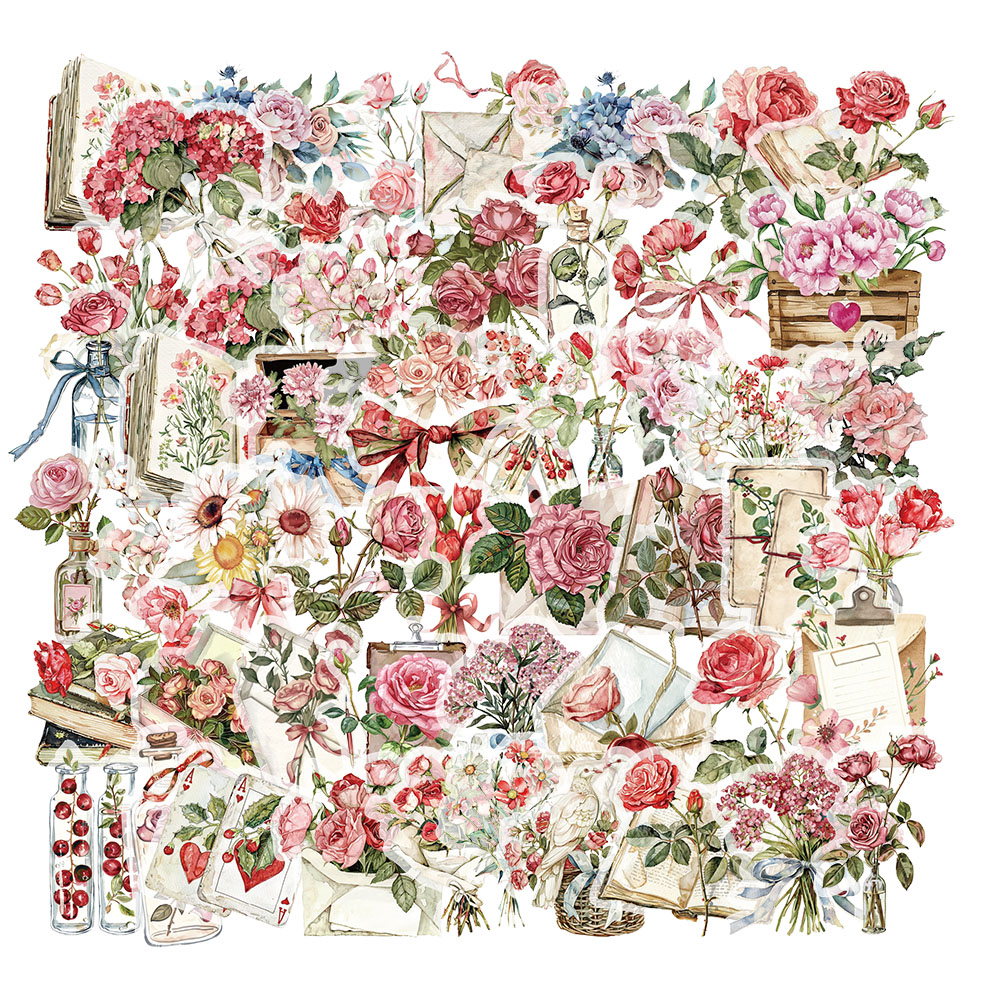 50 pçs pequena flor fresca sala tempo flor e carta flor planta adesivos de plástico material de contabilidade adesivos decorativos