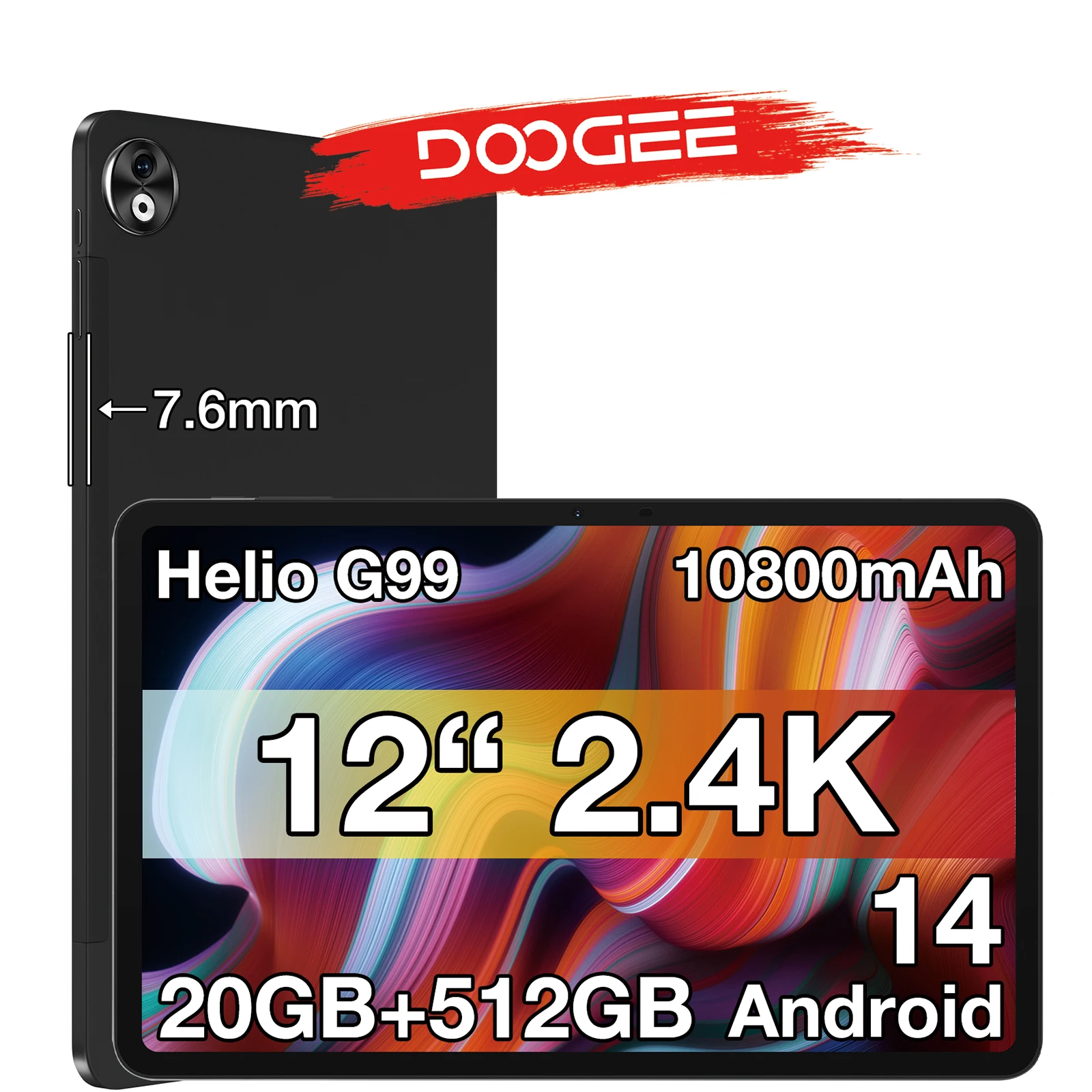 Doogee T40 Pro Tablet 12 'Ips 2.4K 20Gb (8 12) 512Gb Android 14 Helio G99 6nm 10800Mah 18W Oplaadquad-Luidspreker 7.6Mm Ultradun