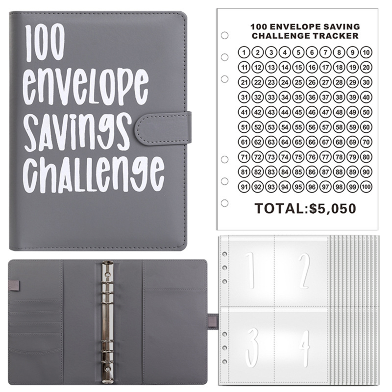 100 Day Couple's Challenge PU Leather Loose-leaf Journal Notebook Savings Book Magnetic Buckle Save Money Book Make Money Books