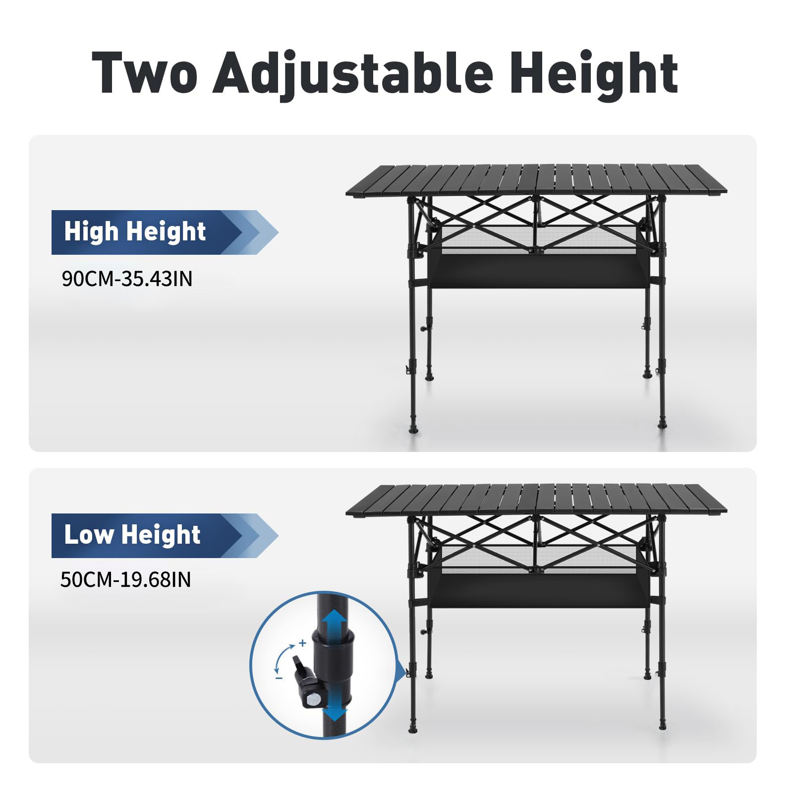 Portable Aluminum Camping Table with Under-Table Storage Organizer for Outdoor Activities, Picnics, Barbecues, Parties