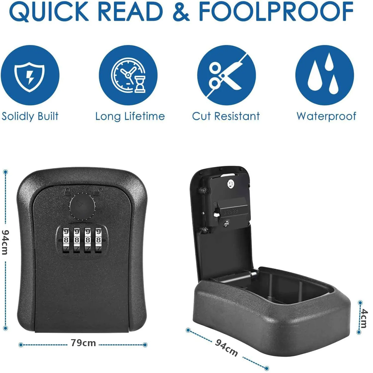 Key Lock Box Wall Mount 4 Digits Combination Lockbox Waterproof Outdoor Key Hider for House Manager Key Resettable Safe Security
