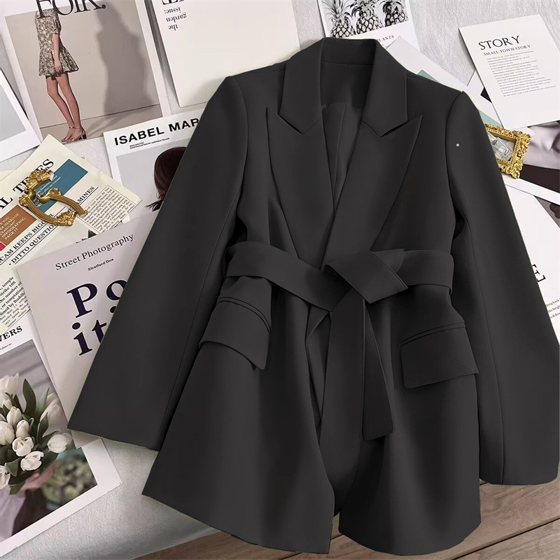 2024 frühling Herbst Anzug Jacke Büro Dame Mode Elegante Pendeln Lange Hülse Spitze Up Mantel Für Frauen 2024 Weibliche Schwarz tops
