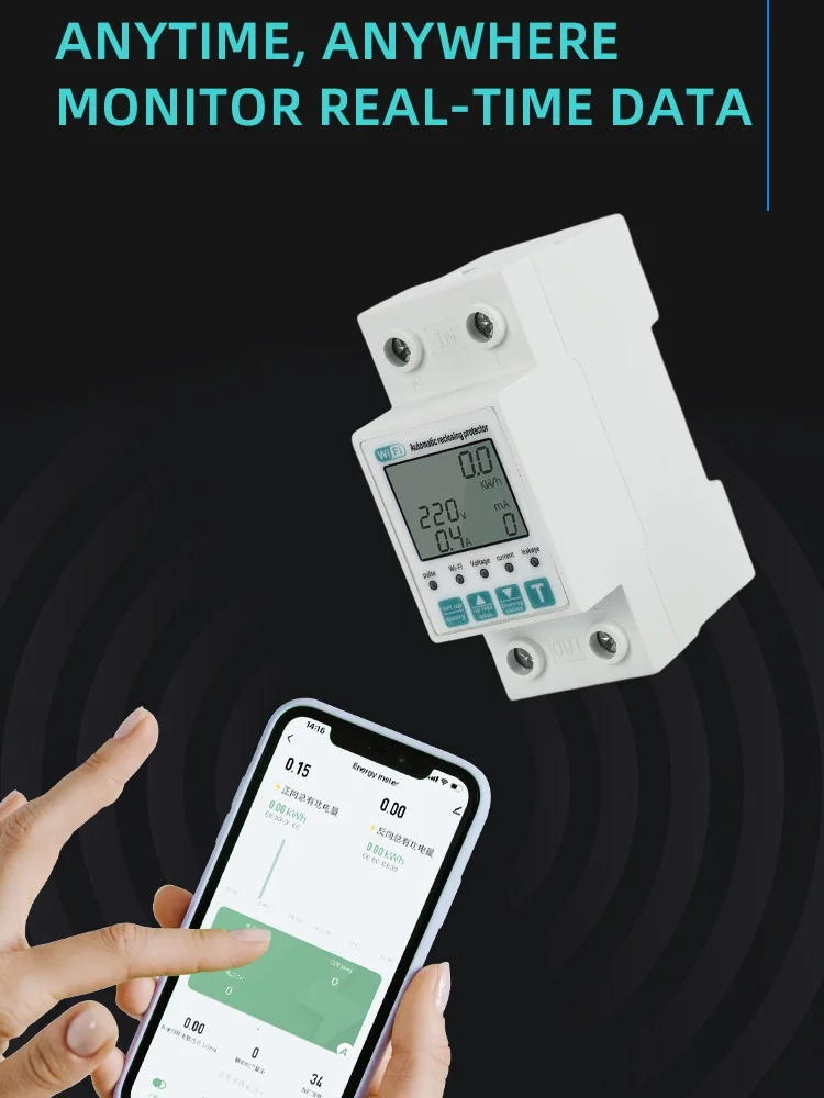 Reclosable smartlife TUYA WIFI Disjuntor 63A 110V 220V Medidor de energia Temporizador de medição com proteção contra vazamento de corrente de tensão
