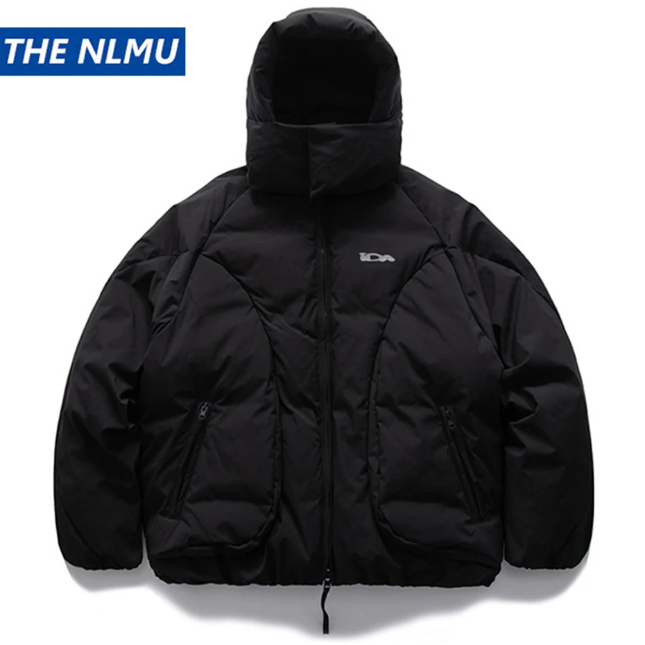 Daunen jacken mit Kapuze Winter Parkas Mäntel Männer solide lose lässige Daunen mäntel gepolsterte Jacken Parkas schwarz