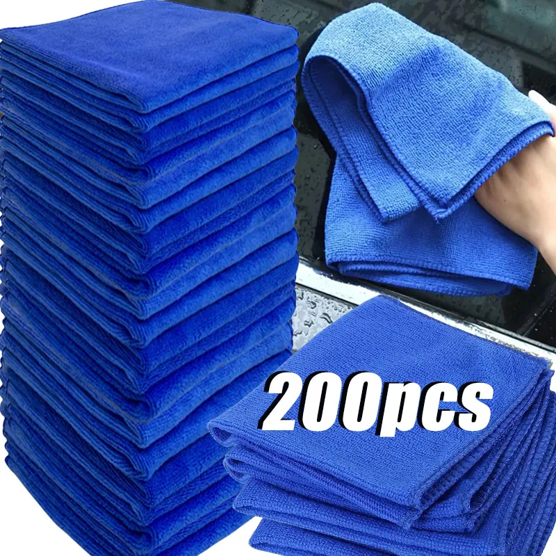 200 Uds toallas de microfibra paño de secado para lavado de coches azul cuidado del coche detalles limpieza pulido plumero hogar cocina trapos de lavado
