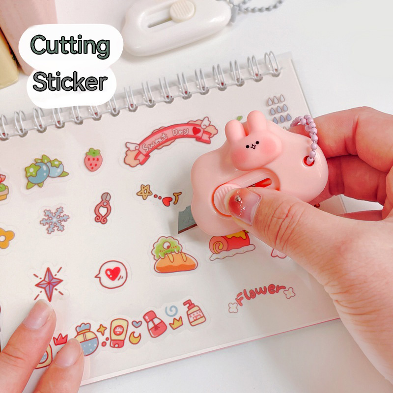 Cute Utility Knife with Keychain Mini Portable Unpacking Express Knife Paper Envelope Cutter Letter Opener Art Knife Stationery