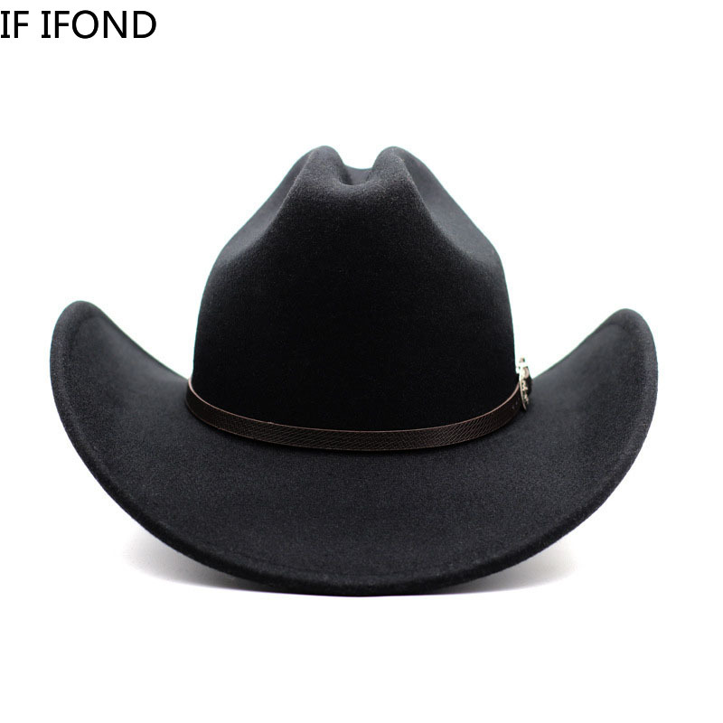 Vintage Western Cowboy Hat For Men's Gentleman Lady Jazz Cowgirl With Leather Wide Brim Cloche Church Sombrero Hombre Caps
