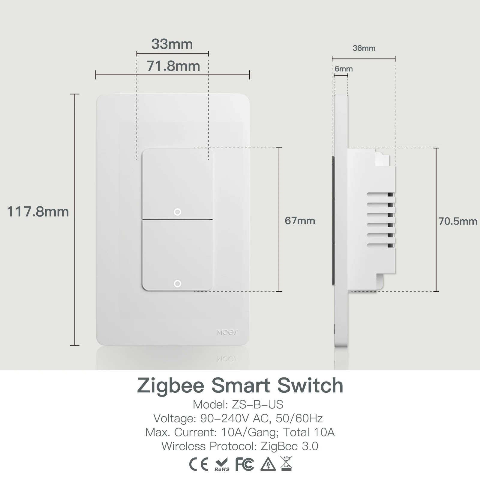 MOES Tuya ZigBee slimme lichtschakelaar Amerikaanse drukknop wandschakelaar werken met Alexa Google Home neutrale draad / geen neutrale draad vereist