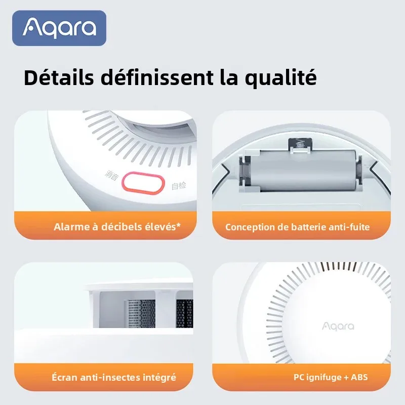 Aqara Matter détecteur de fumée capteur alarme incendie moniteur Zigbee 3.0 alerte sonore sécurité à domicile intelligente travail avec l'application Mi Home Homekit