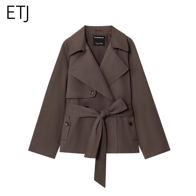 ETJ Herfst 2025, nieuwe collectie dames Britse stijl revers double-breasted Maillard kleur riem casual trenchcoat