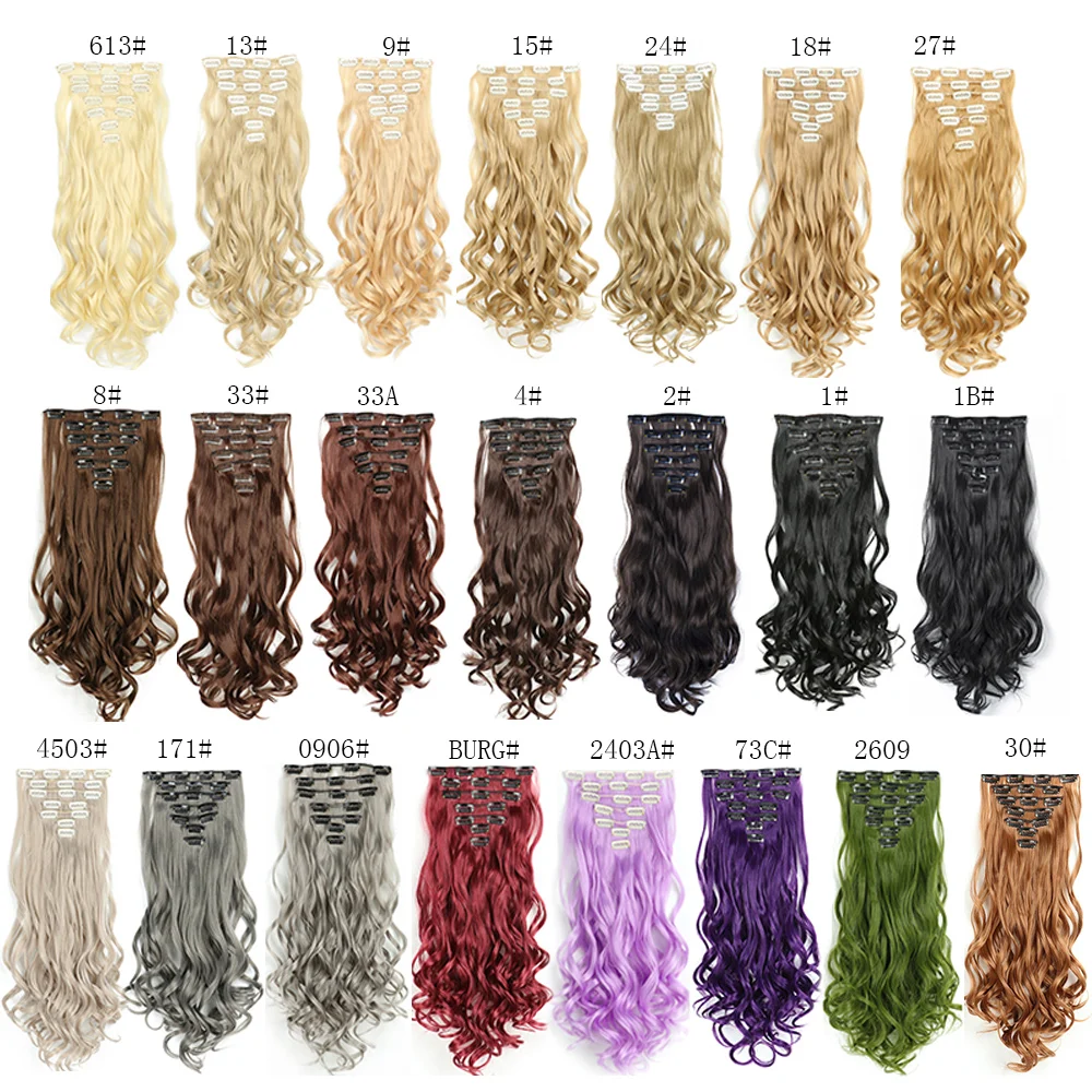 LINWAN Tóc 22Inch Ombre Tóc Xoăn Dài Tóc 16 Kẹp Cao Tempreture Tổng Hợp Bộ Tóc Giả Kẹp Trong Tóc
