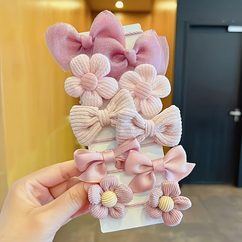 10 peças de design de flor de arco estilo fofo e doce, forte elasticidade, não danifica o cabelo, adequado para acessórios de cabelo de rabo de cavalo