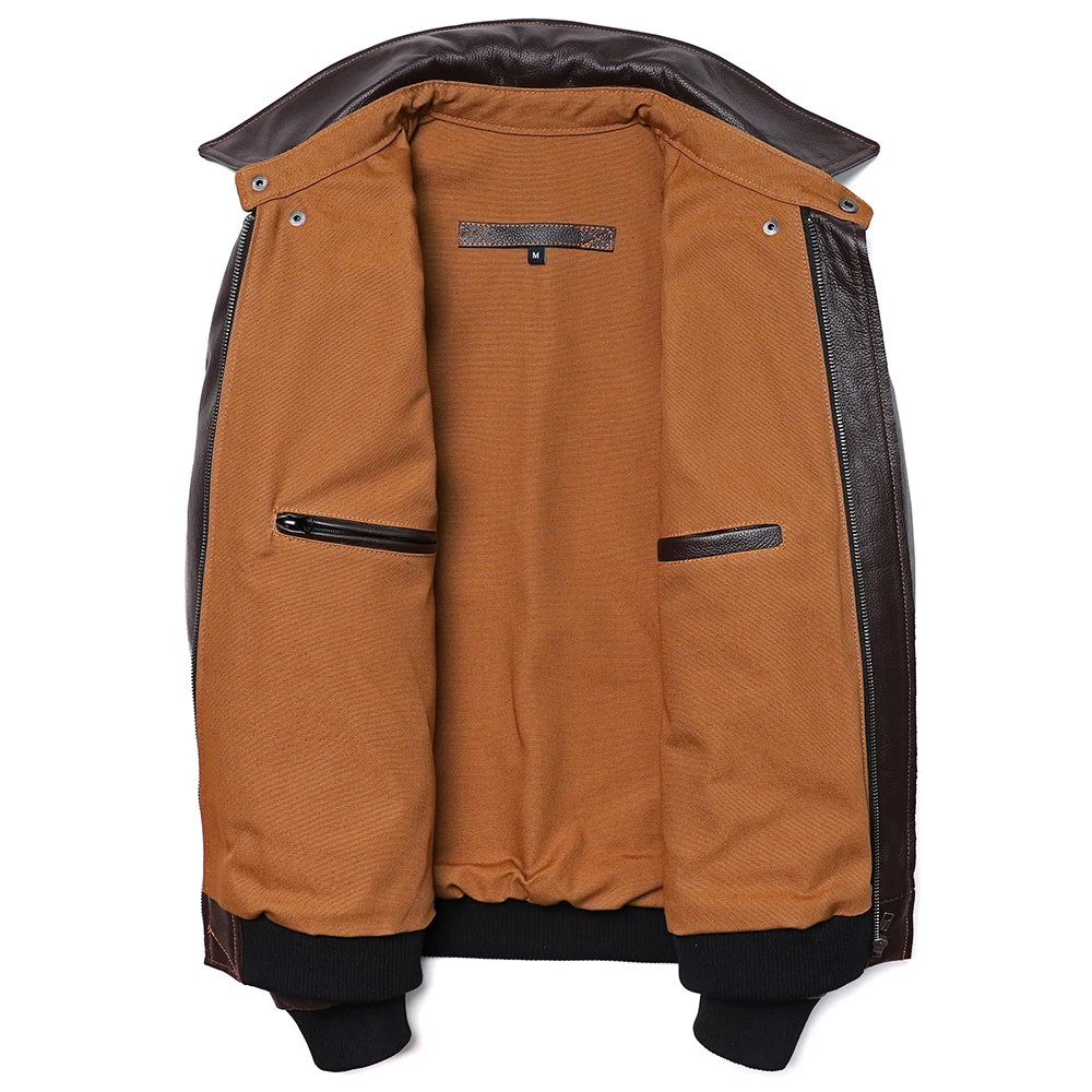 Klassische A2-Stil Echtlederjacke Herren Air Force Natürliche Rindsledermäntel Braune Kalbslederkleidung Mann Flugkleidung