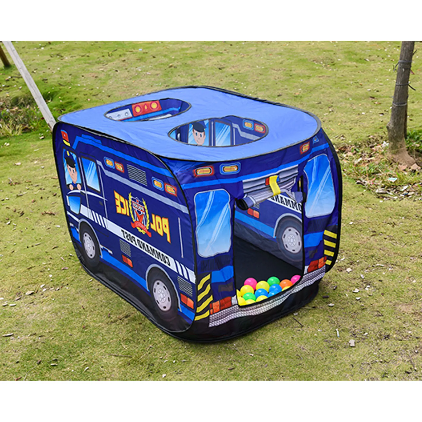 Tenda per auto per bambini casa auto della polizia casa da gioco per interni ed esterni con giocattoli sul tetto apribile