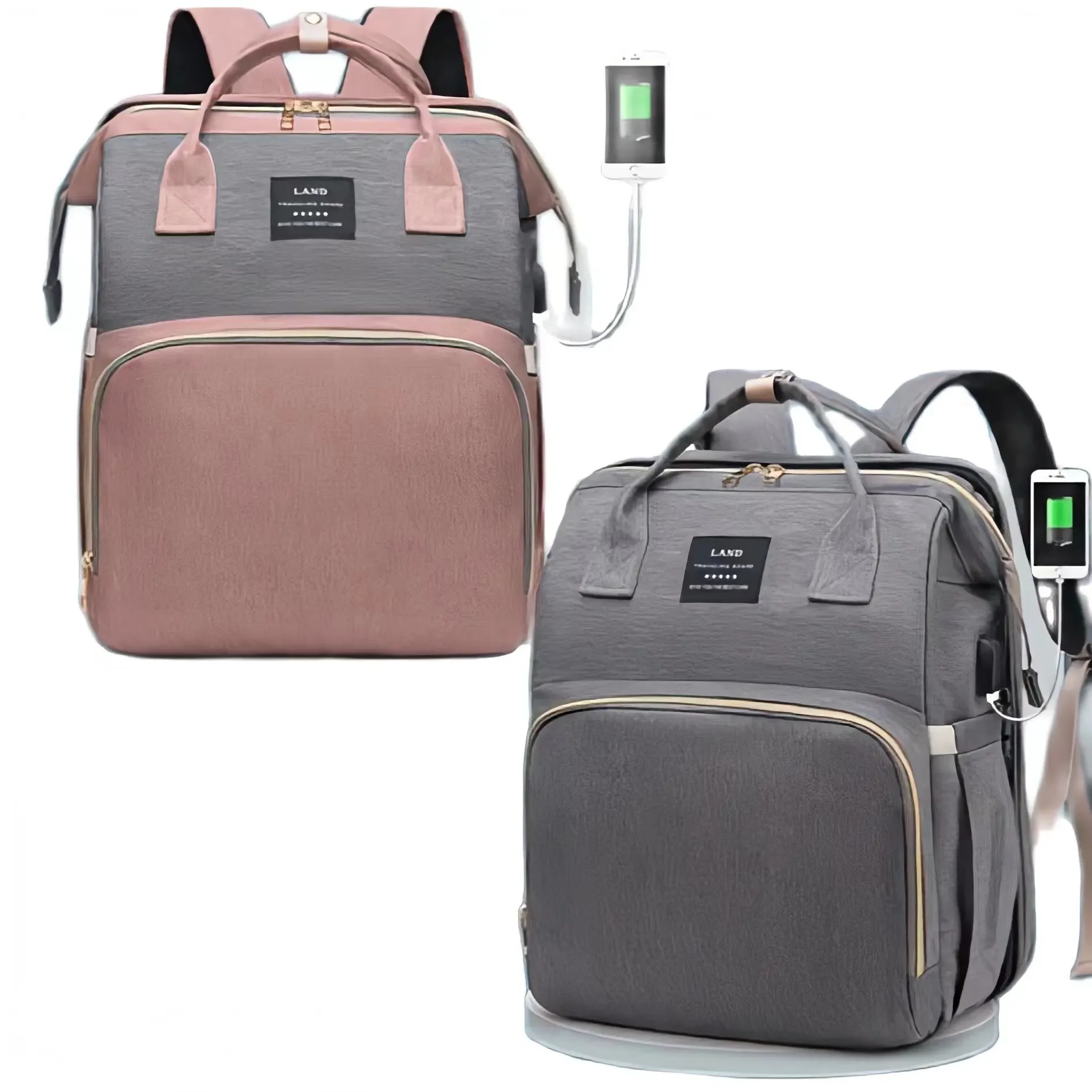2024 Stroller Hanging Bag Mommy Baby Diaper Bag Backpack Changing Pad Shade Mosquito Net Wet and Dry Carrying USB Charging Port