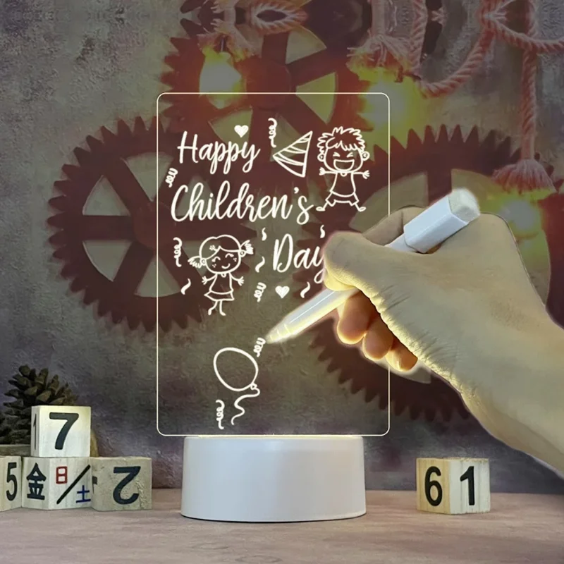 LED veilleuse tableau de notes tableau d'affichage avec stylo USB puissance décor lampe de nuit cadeau pour enfants petite amie lampe de nuit décorative