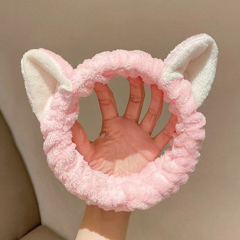 Cute Cat Spa Headband for Washing Face Makeup Skincare, Animal Headbands for Women Girls Trendy Stuff Gifts Soft Coral Fleece Fa