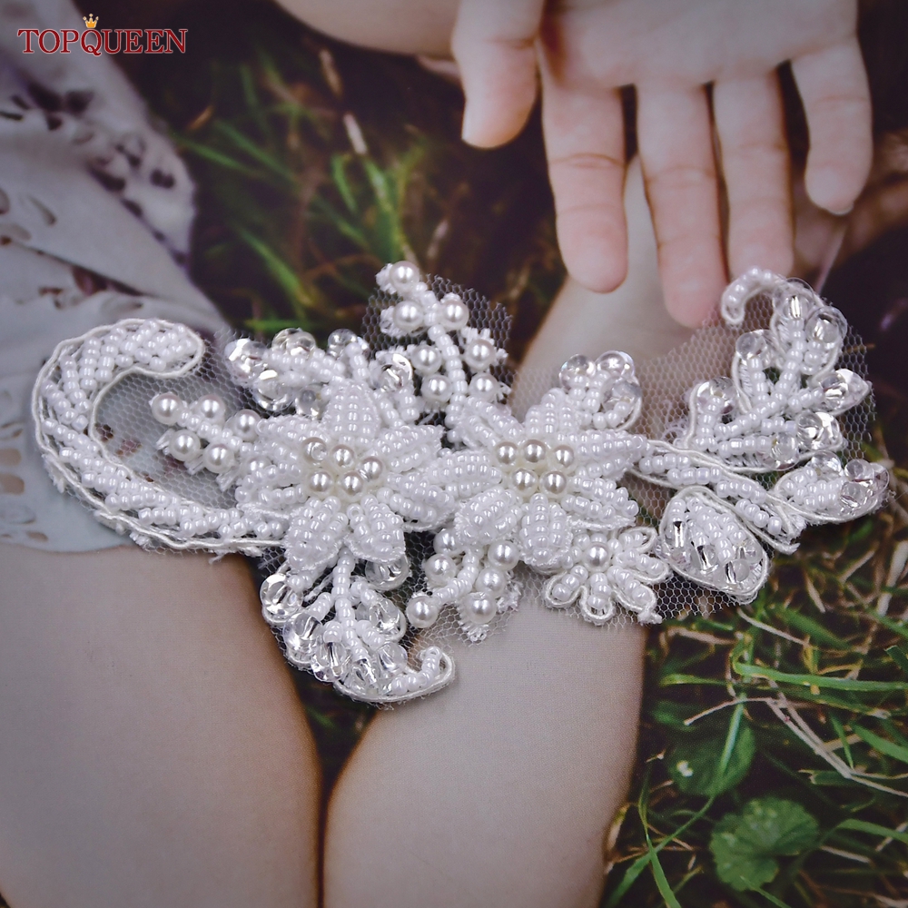 TOPQUEEN SP23 ดอกไม้ลูกปัดแพทช์เจ้าสาวลูกไม้เย็บผ้าApplique Pearl Tulle DIYชุดแต่งงานอุปกรณ์ตกแต่ง