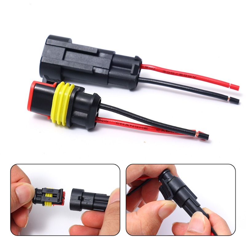 Conector à prova d'água para carro, 2 pinos, auto, motocicleta, scooter, marinho, à prova d'água, macho, fêmea, conector elétrico com fio