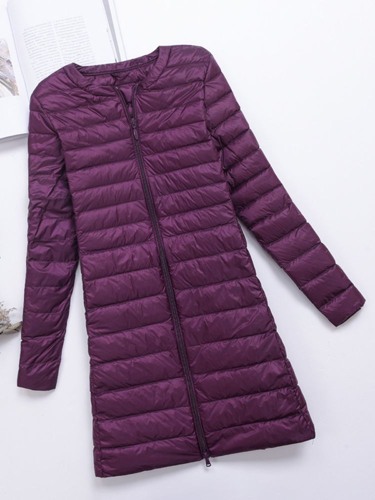 Abrigo ultraligero de plumón de pato para mujer, chaquetas de invierno sin cuello, abrigos largos ajustados portátiles, prendas de vestir exteriores, 0-10 ℃, novedad de 2024