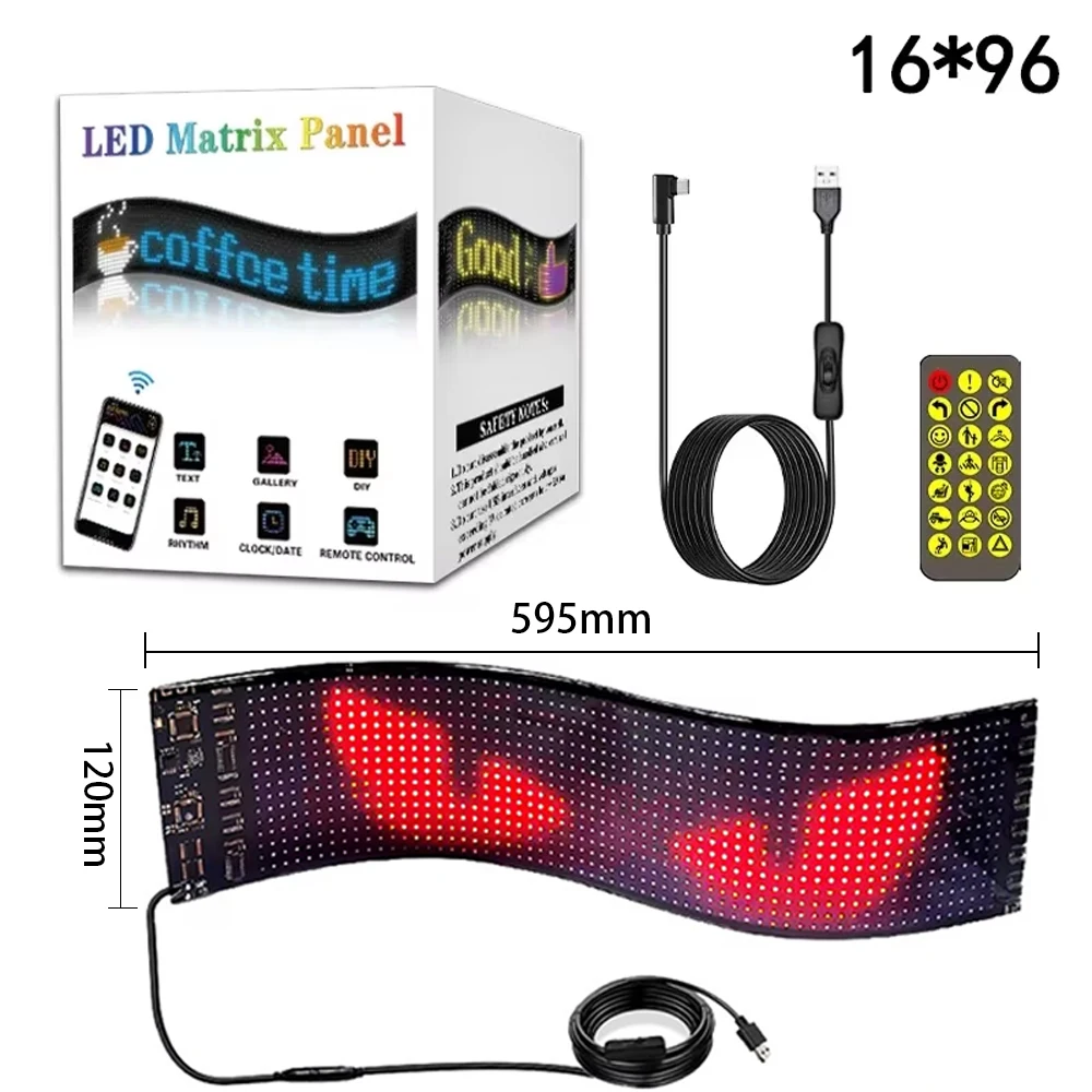 Wiscolor  Demon Eyes USB 5V  Ojos de Camión Led Display Señalización de Coche Animación Led Matrix Panel Bluetooth App Control Pantalla Flexible Programable Animación Led Luz de Coche