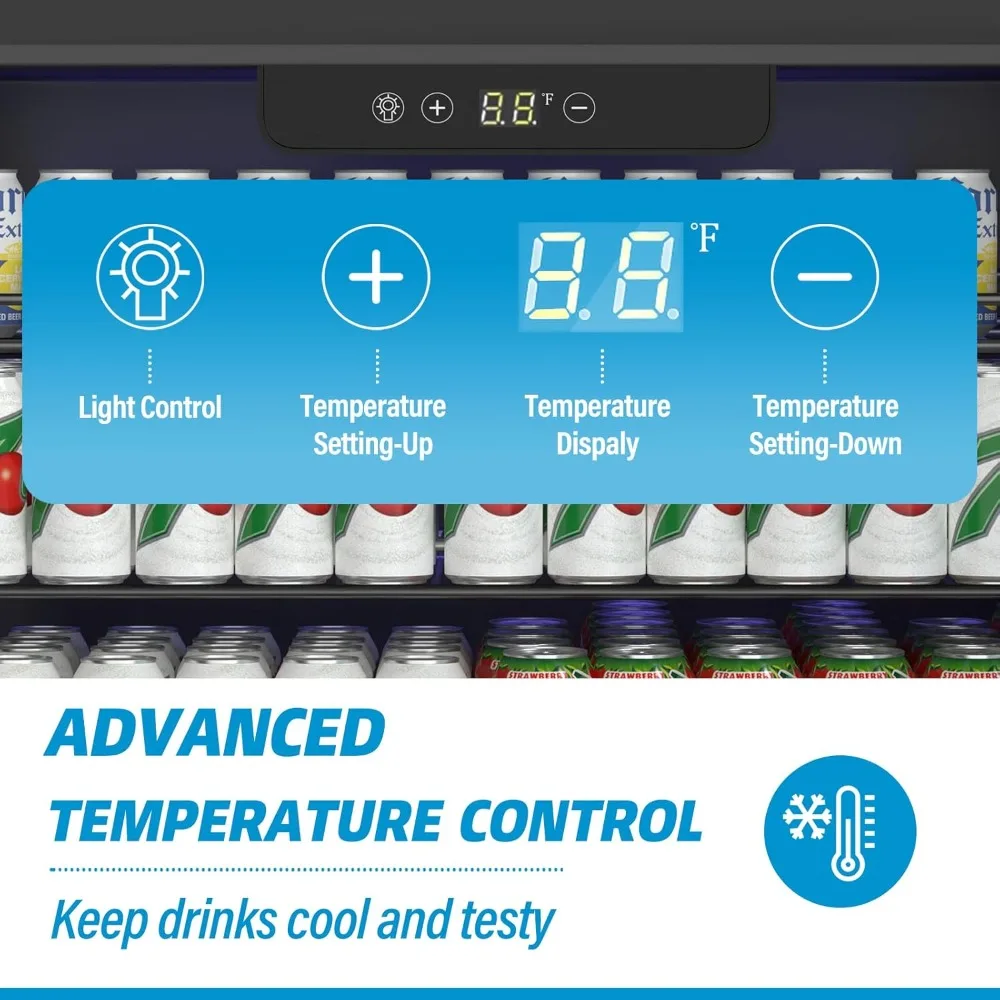 24 inch Beverage Refrigerator Cooler, 5.3 Cubic/166 Can Large Fridge with Glass Front Door for Soda, Beer or Wine
