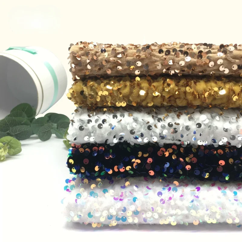 เลื่อมเสื้อผ้าผ้าโดยหลา Glitter กํามะหยี่เลื่อมปักชุดเจ้าหญิงชุดปาร์ตี้สีเขียวทองงานแต่งงาน
