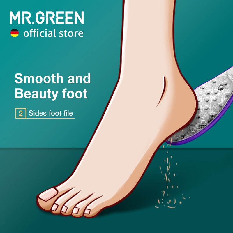 MR.GREEN 양면 풋 파일, 전문가용 페디큐어 풋 케어 도구, 각질 제거제, 스테인리스 스틸