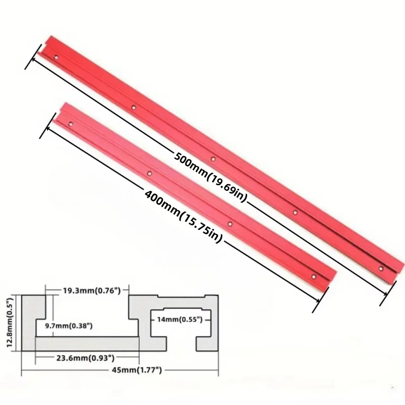 40/50CM T Track Aluminium Alloy Miter Track Slot - 45 Type Woodworking Miter Track for Drill Press Router Table Band Saw Table